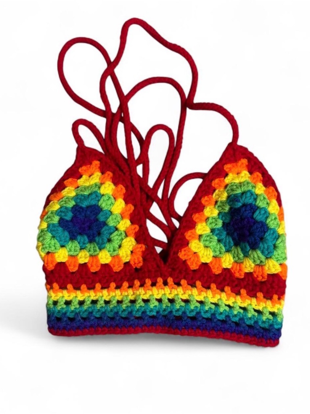 Handmade Red Rainbow Crochet Kids Bralette